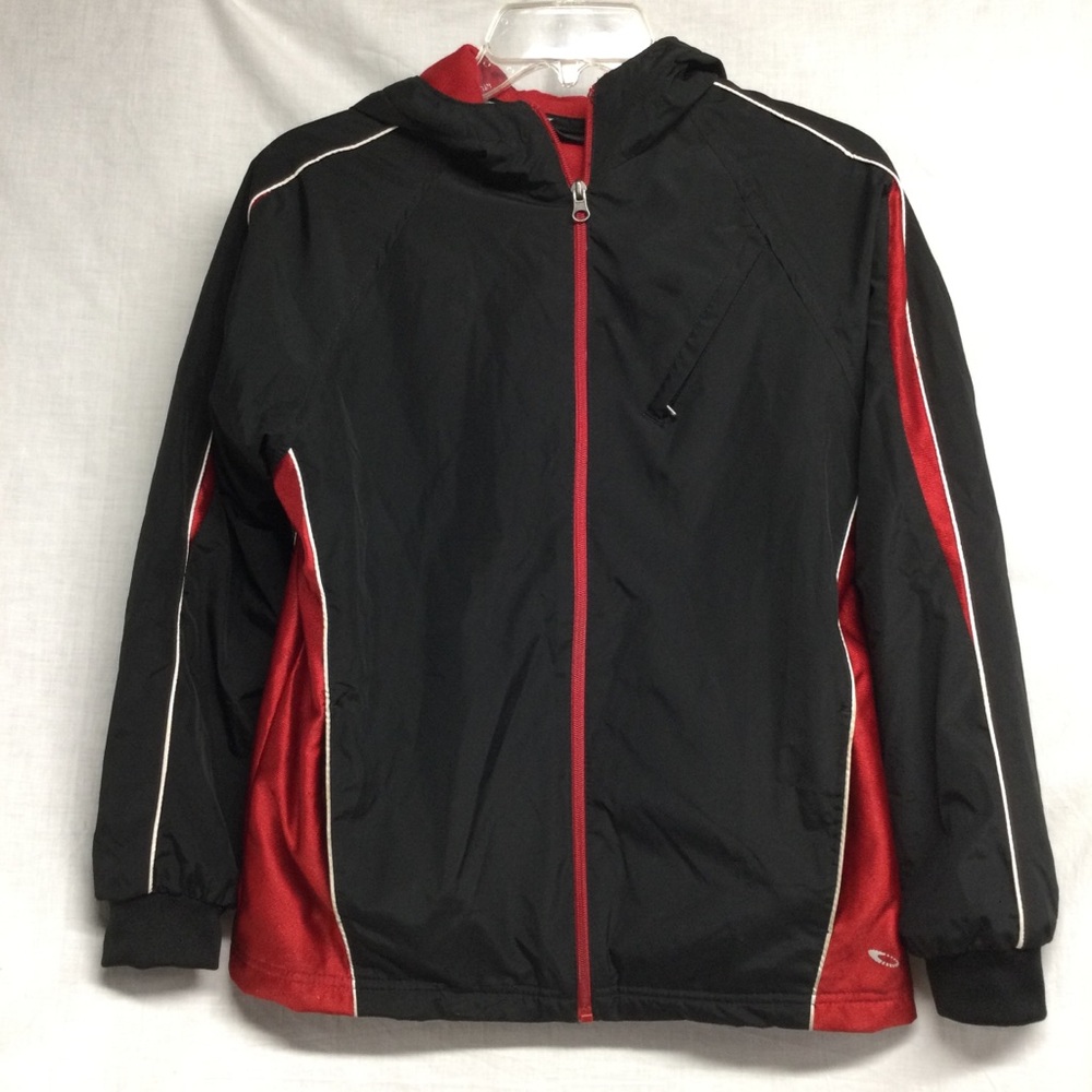 TekGear Boy’s Black & Red Hooded Lightweight Jacket Sz L14/16 VTG